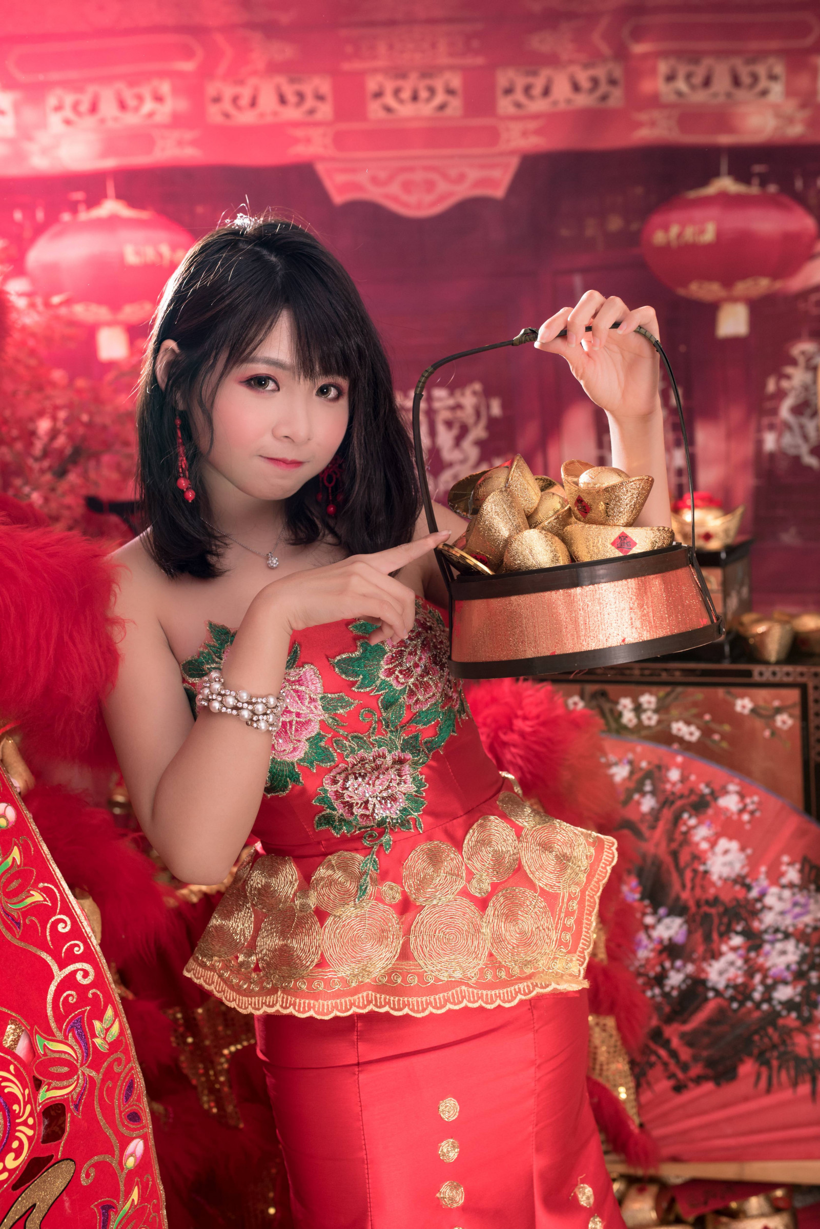 Châu Á, Cheongsam, Tết nguyên đán, vàng, Đỏ, đàn bà