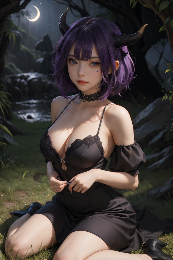 AIGC,ai art,AI Girl,black dress,breast,choker