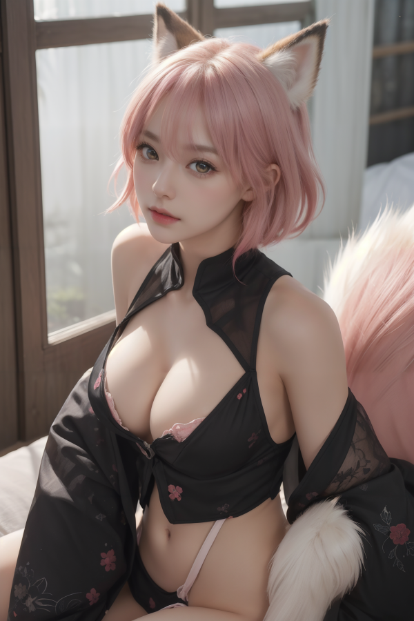 AIGC, anime animals, beautiful, breasts, cleavage, cosplay