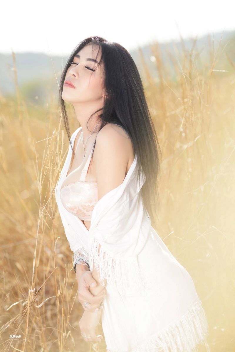 bra,Golden light,lingerie,panties,smiling,woman