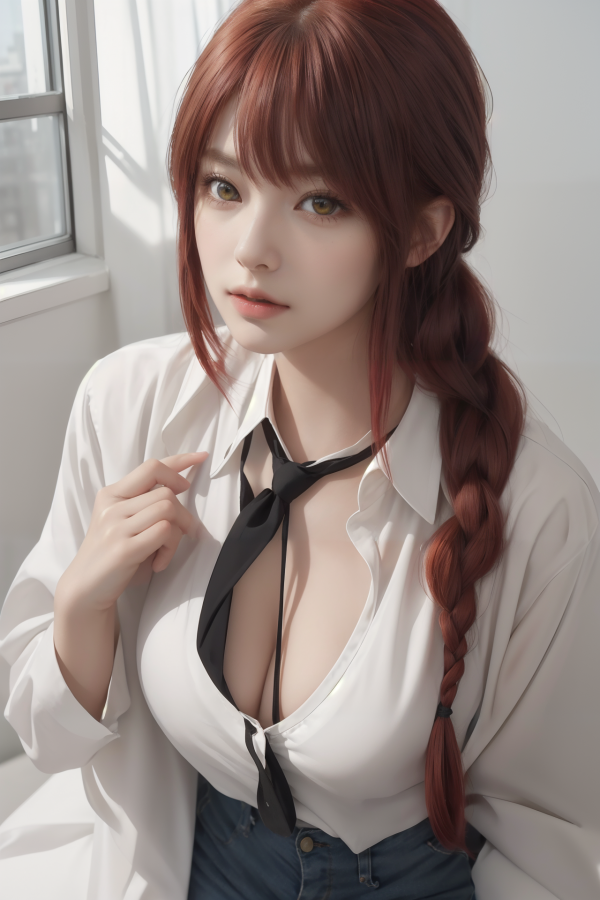 AIGC, anime girls, beautiful, breasts, Chainsaw Man, cleavage