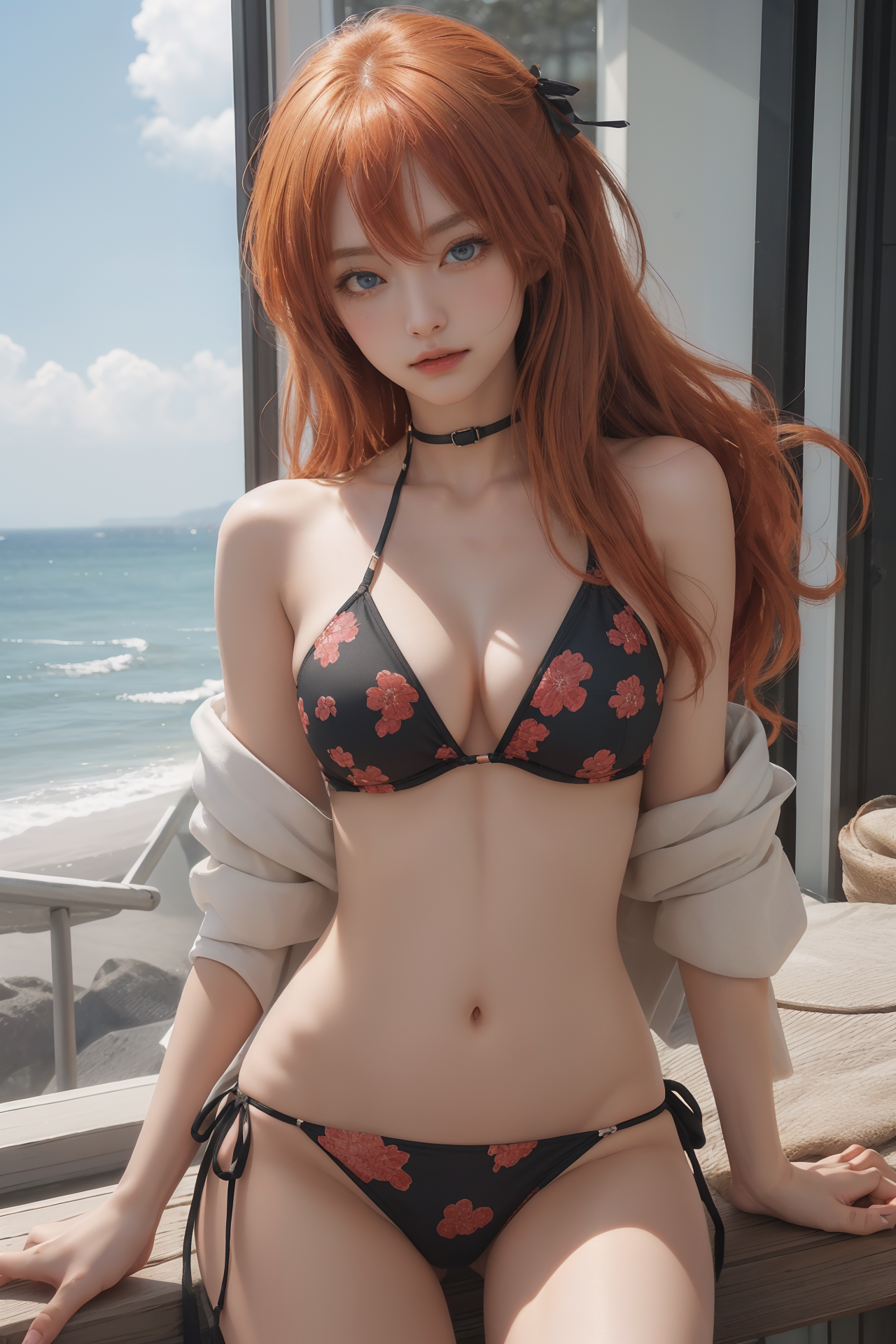 AIGC, anime girls, Asuka Langley Soryu, beautiful, blue hair, breasts, cleavage, cosplay, Eva, female, girl, Neon Genesis Evangelion, sexy, sweet