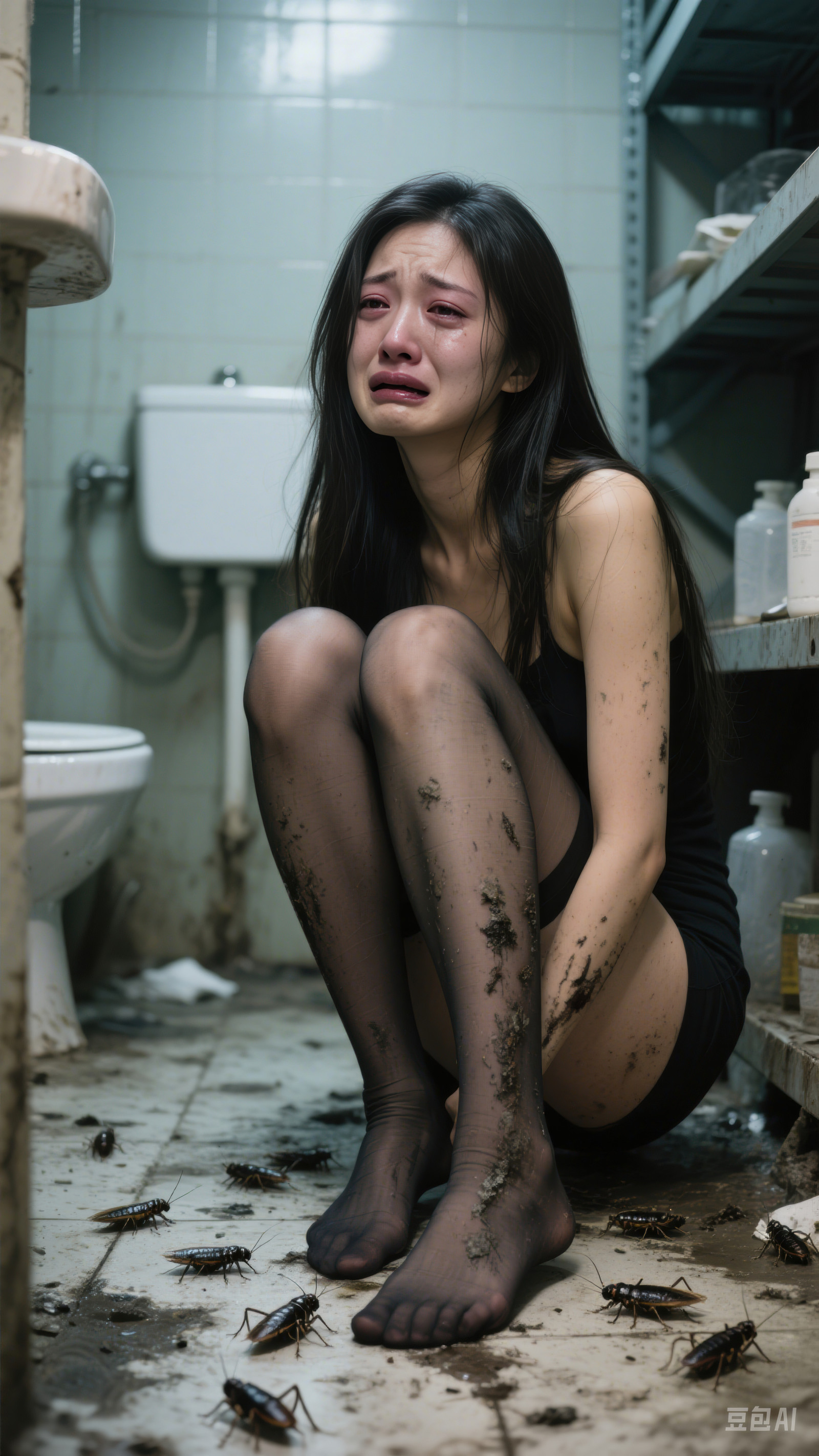 abuse, ai, injury, messy, warehouse, woman