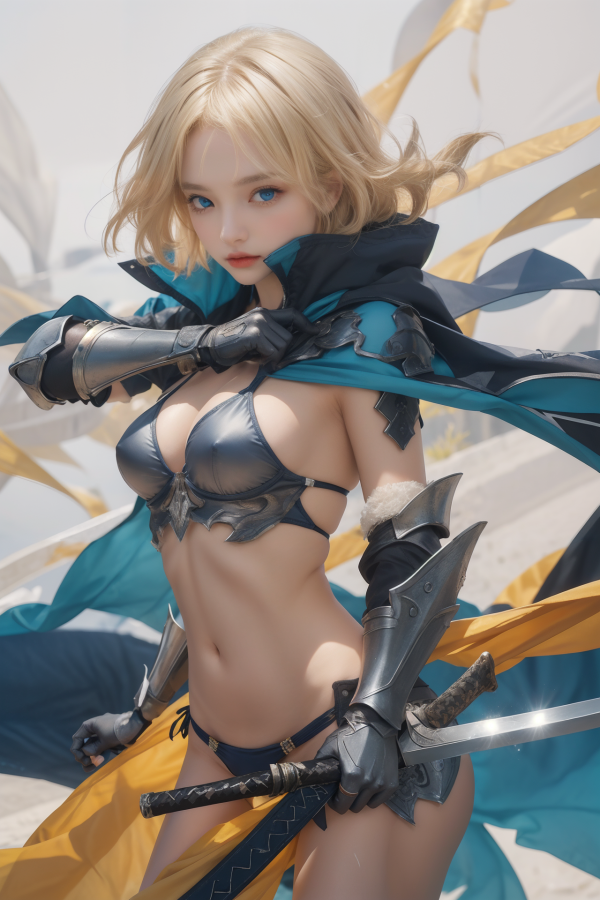 armor,bikini,breasts,cape,cleavage,girl