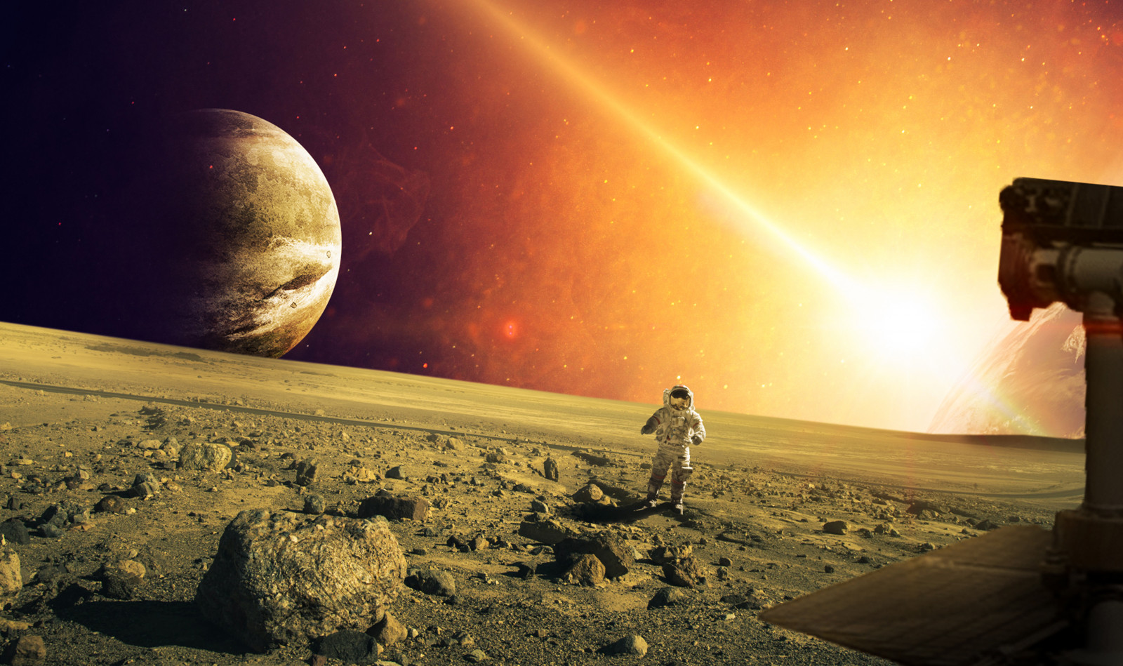 stones, Moon, planet, yellow light, stars, night, sky, astronaut, view, nature, fantastic