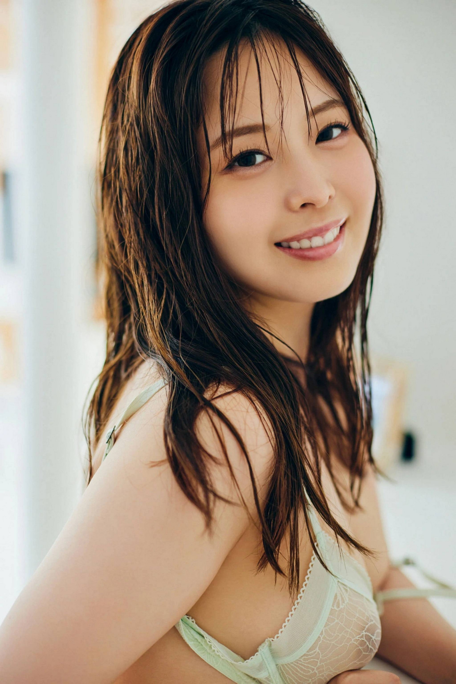 podprsenka, vlasy, dlouho, portrét, košile, rukávy, rozepnutý, mokrý