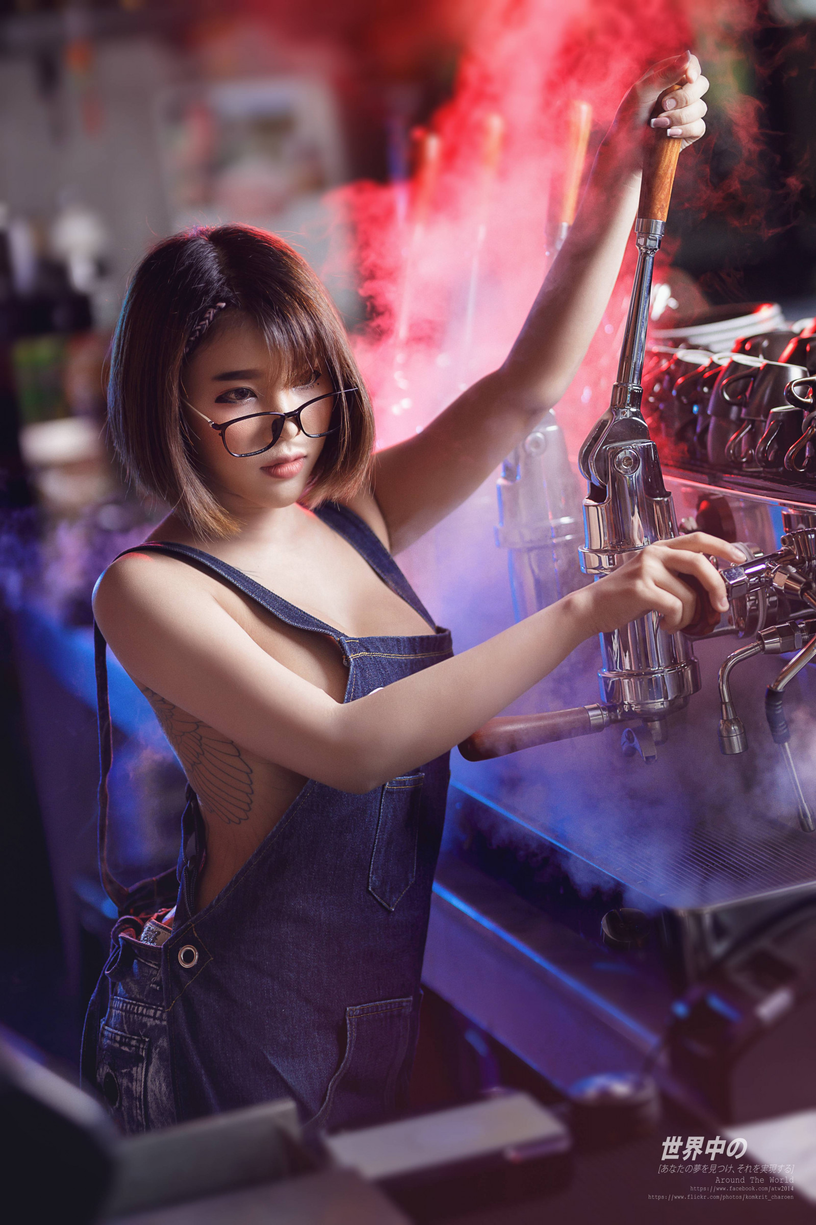 Barista, kavárna, káva, model, žena