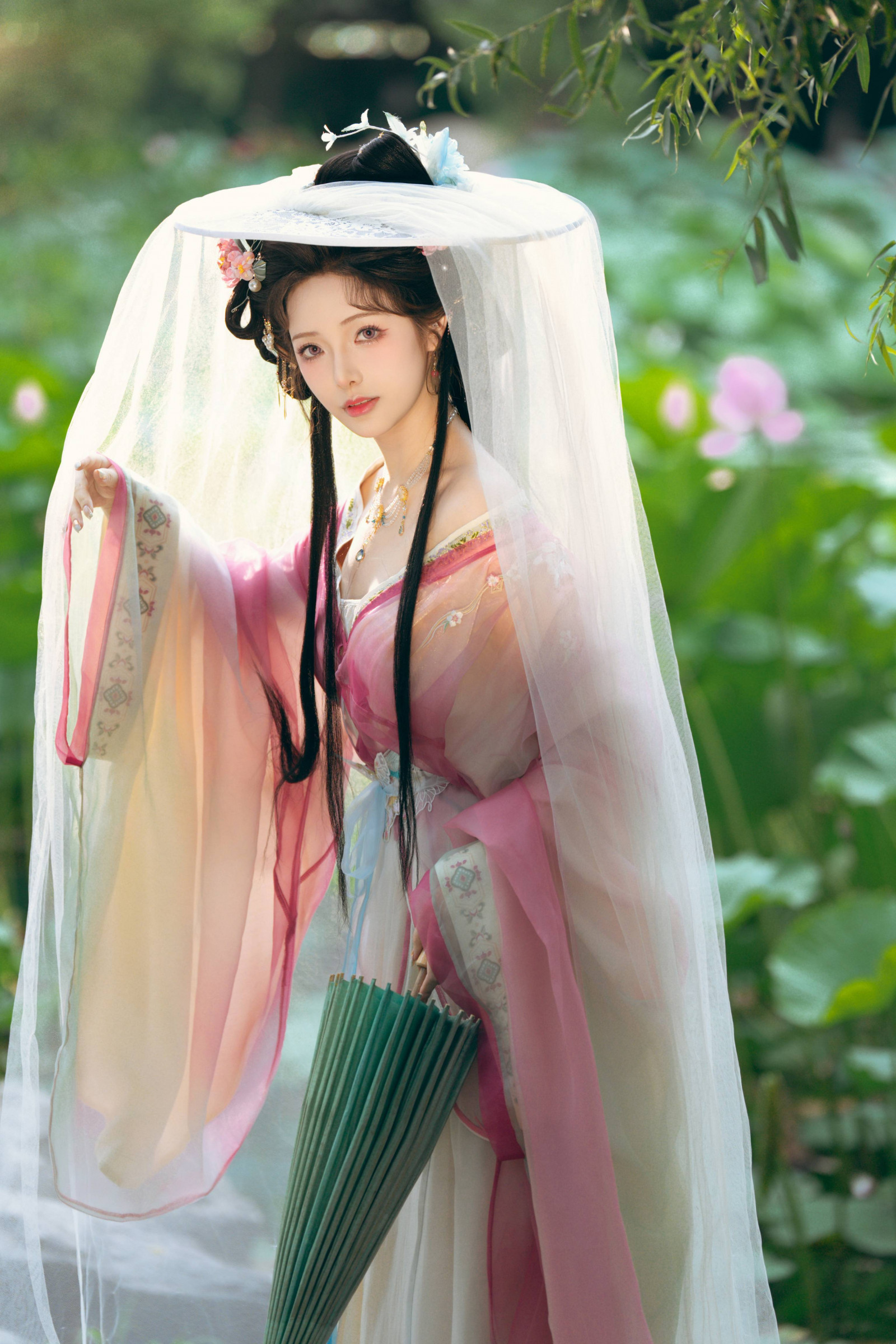 κινέζικα, ενδυμασία, φόρεμα, κομψός, κήπος, hanfu, headpiece, Λωτός, ΕΞΩΤΕΡΙΚΟΥ ΧΩΡΟΥ, λιμνούλα, παραδοσιακός, γυναίκα