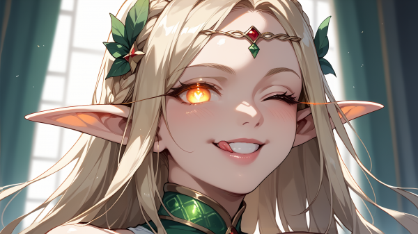anime,glowing eyes,elf,girl,masterpiece,one eye closed