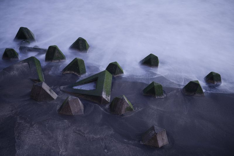 KUNST,asiatisk,bambus,sort og hvid,blå,ceremoni