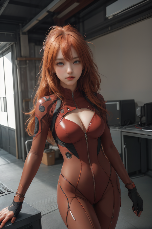 AIGC, anime girls, Asuka Langley Soryu, beautiful, blue hair, breasts