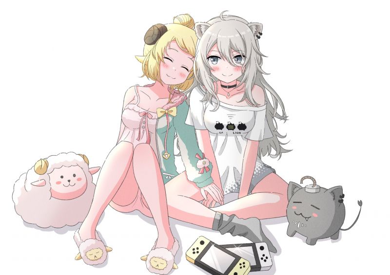 Hololive,Virtual Youtuber,Переключатель Nintendo,Tsunomaki Watame,Shishiro Botan,Простой фон