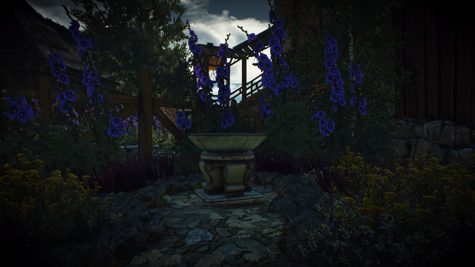 computerspil, nat, aften, Witcher 3 Wild Hunt, midnat, lys, belysning, mørke, skærmbillede, landskab belysning