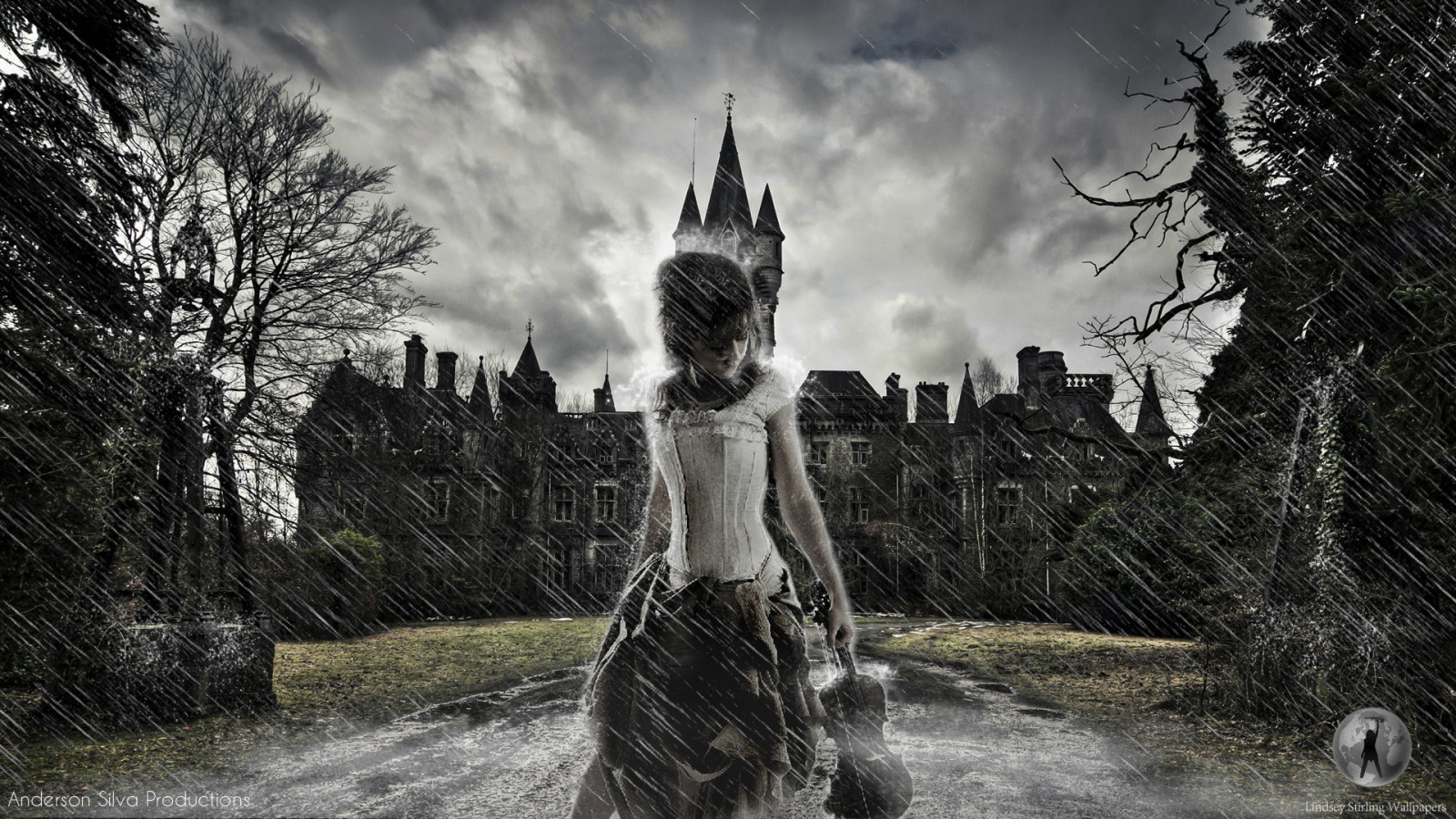 ženy, černobílý, déšť, osobnost, sochařství, socha, památník, Lindsey Stirling, UMĚNÍ, strom, tma, obraz, Černý a bílý, monochromatické fotografování