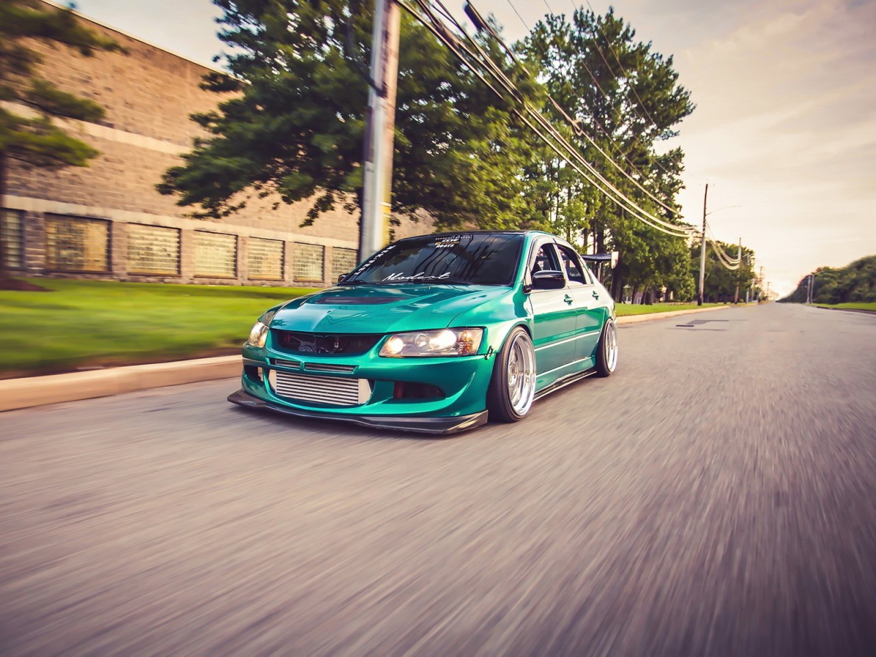 Wallpaper trees, street, JDM, sports car, tuning, Stance, Mitsubishi