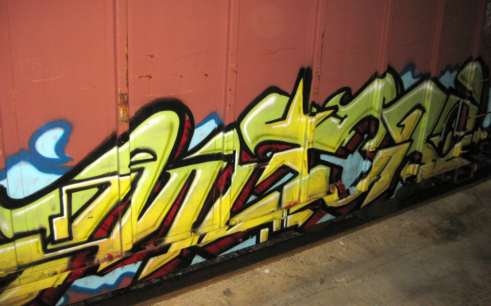 notte, treno, giallo, panchina, graffiti, arte di strada, tiro, ARTE, striscia, nolo, tenere in panchina, Boxcar, vagabondo, moniker