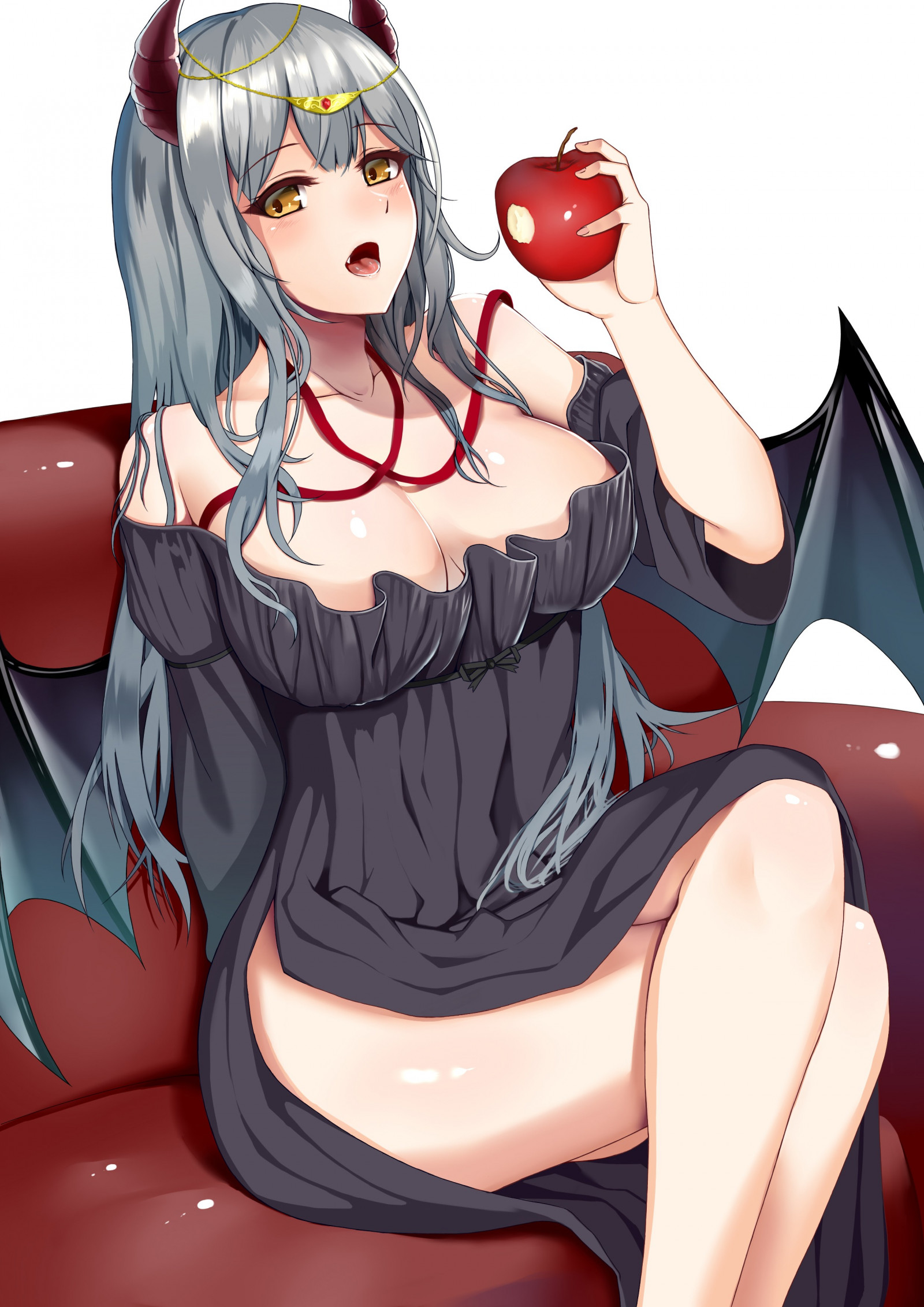 Wallpaper : anime girls, cleavage, dress, horns, no bra, wings, long
