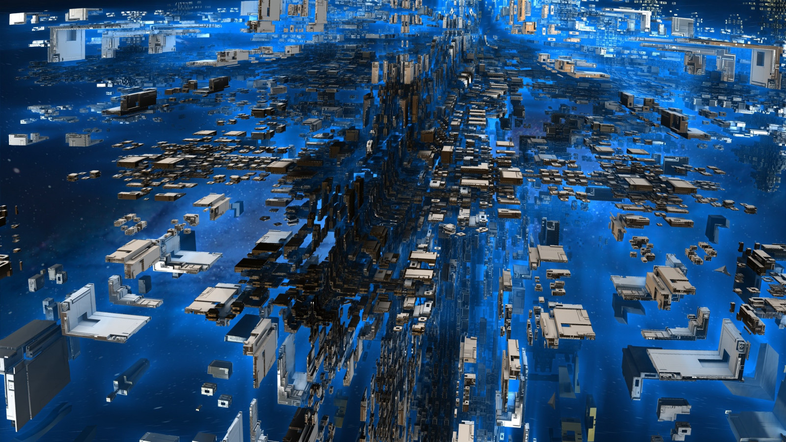 városkép, absztrakt, 3D, visszaverődés, hó, téli, felhőkarcoló, kék, jég, világ, világváros, évad, screenshot, atmoszférában föld, légi fényképezés