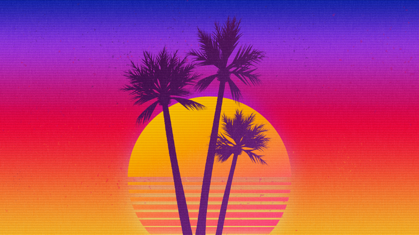 synthwave, Předběhnout, vaporwave, Retrowave, západ slunce, palmy, digitální umění