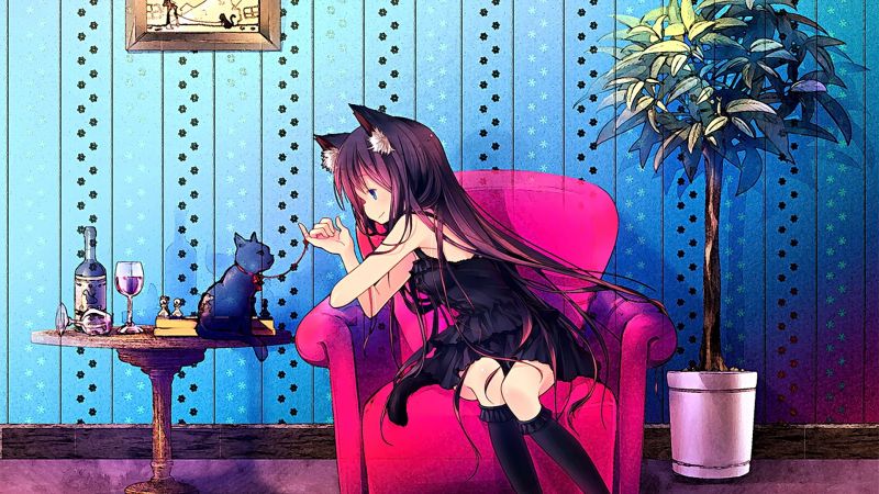 Illustration, Katze, Tiere, Wegschauen, lange Haare, Anime Illustration, Katze, Tiere, Wegschauen, lange Haare, Anime