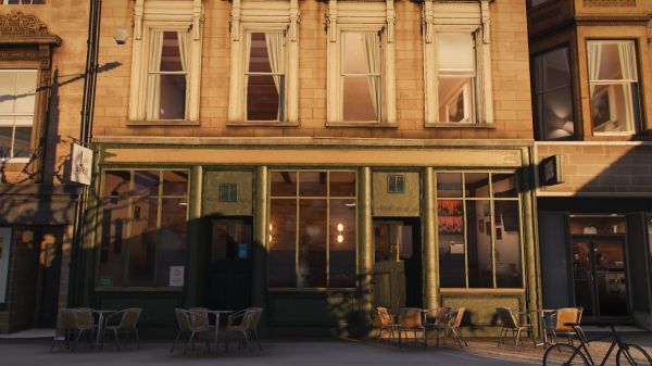 Forza Horizon 4,video games,town,building,chair,table