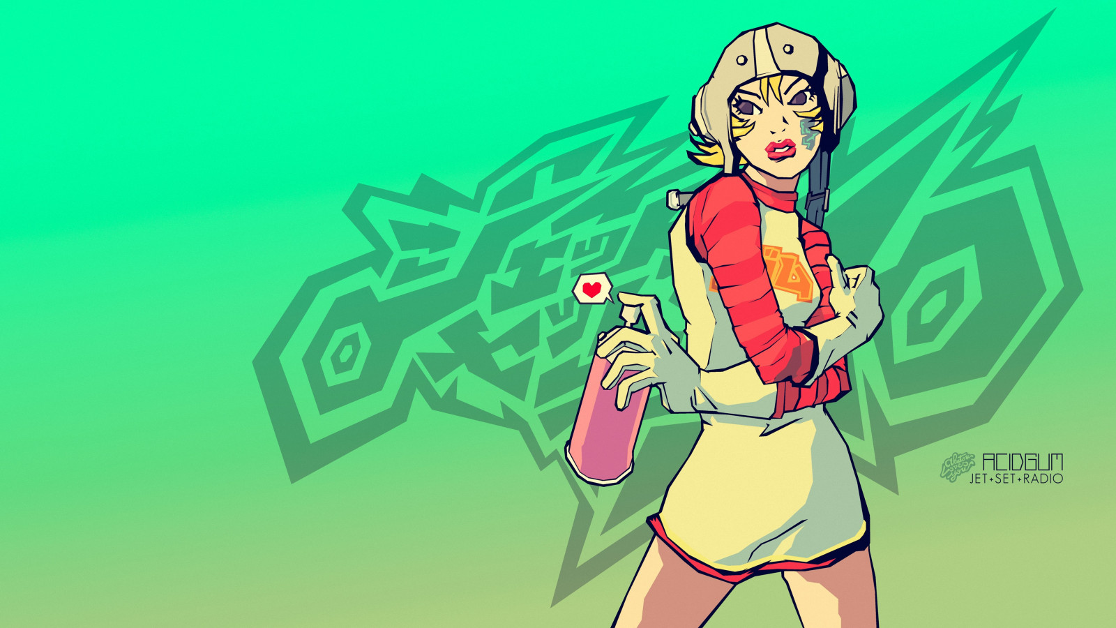 ilustrace, videohry, zelená, kreslená pohádka, grafiti, jet set radio, 3840x2160 px, font