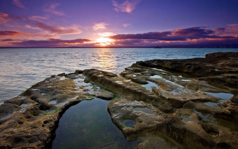 pemandangan, matahari terbenam, laut, teluk, batu, pantai pemandangan, matahari terbenam, laut, teluk, batu, pantai