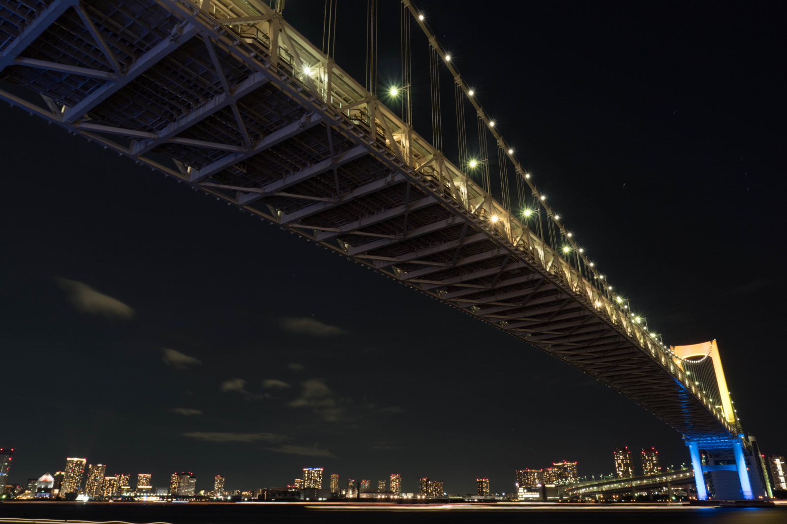 Japonsko, město, panoráma města, noc, architektura, mrakodrap, most, Pero, stadión, minout, Tokio, Olympus, jp, osvětlené, osvětlení, mezník, duhový most, tokyobay, 12mmf20, mzuiko, penf, ZUIKO, mzuikodigitaled12mmf20, nonbuilding struktura, kabel vydržel most, dálnice