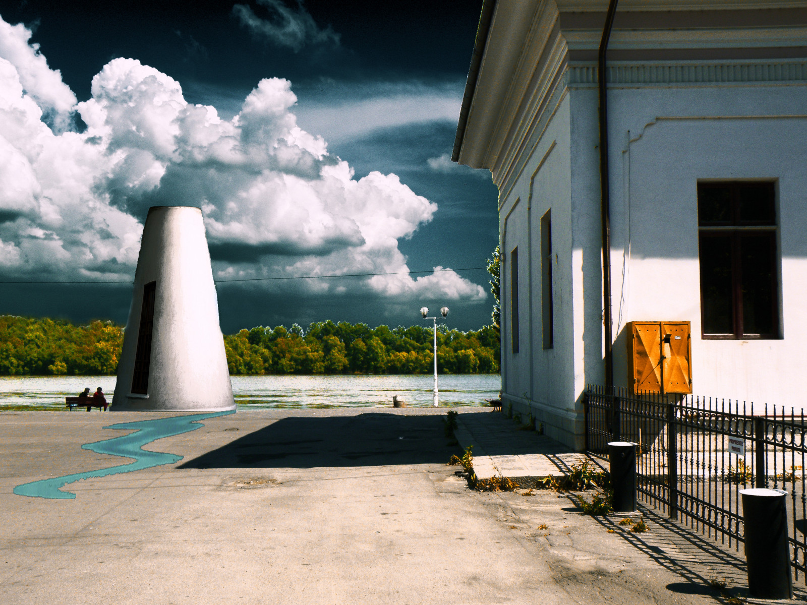 Wallpaper window, architecture, water, building, sky, clouds, house