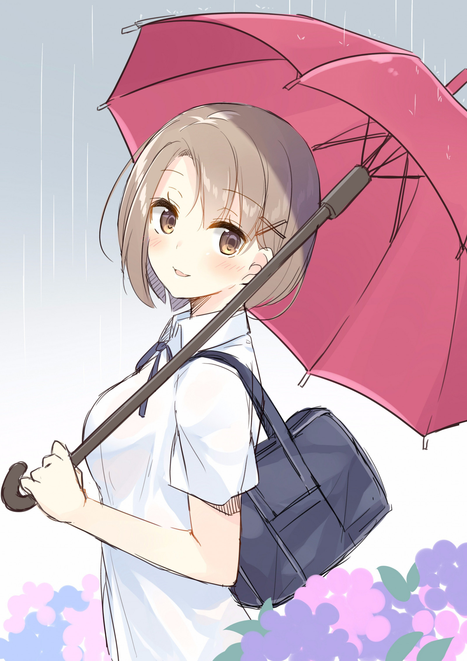 Masaüstü : çizim, Illüstrasyon, Anime girls, kısa saç, yağmur, şemsiye, kar...
