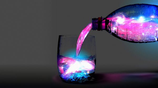 digital art, bottles, galaxy, space, purple, violet