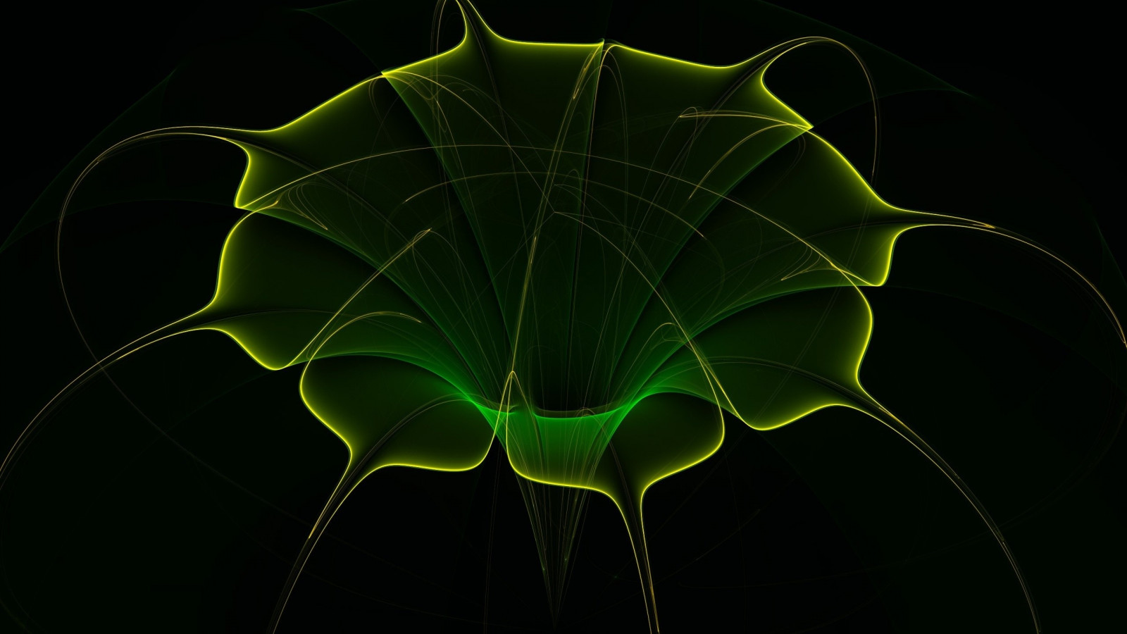 ilustrace, abstraktní, minimalismus, CGI, symetrie, zelená, červí díry, světlo, list, květ, rostlina, flóra, tma, počítač tapeta, fraktální umění, makro fotografie, závod stonek
