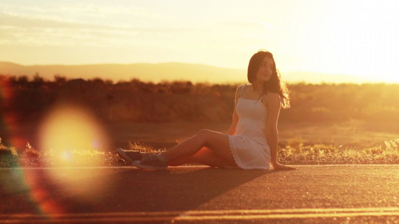 sunlight, women outdoors, women, sunset, brunette, road sunlight, women outdoors, women, sunset, brunette, road