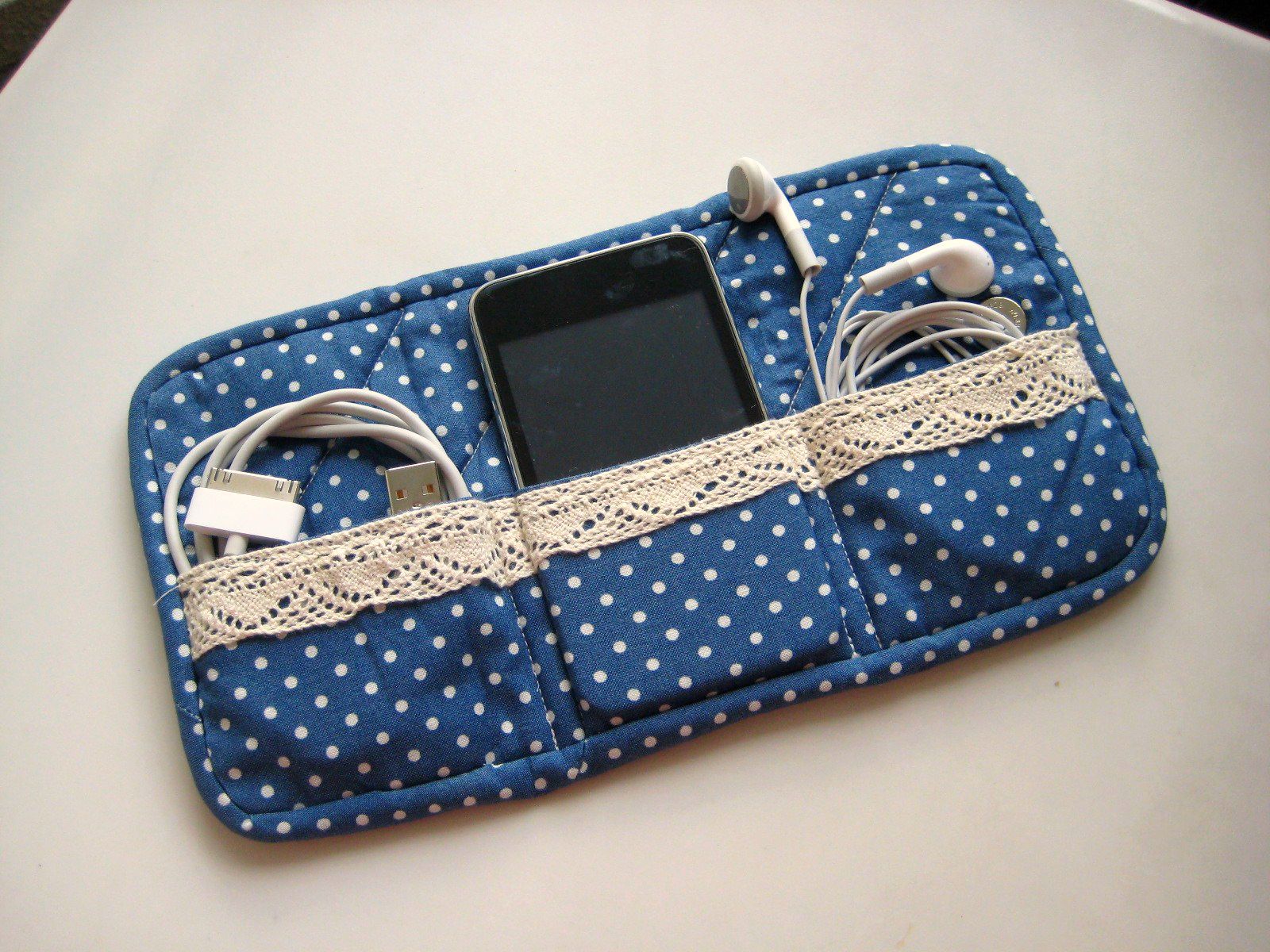 สีน้ำเงิน, ญี่ปุ่น, Ipod, ลูกไม้, ลายจุด, กระเป๋า, โทรศัพท์มือถือ, iPhone