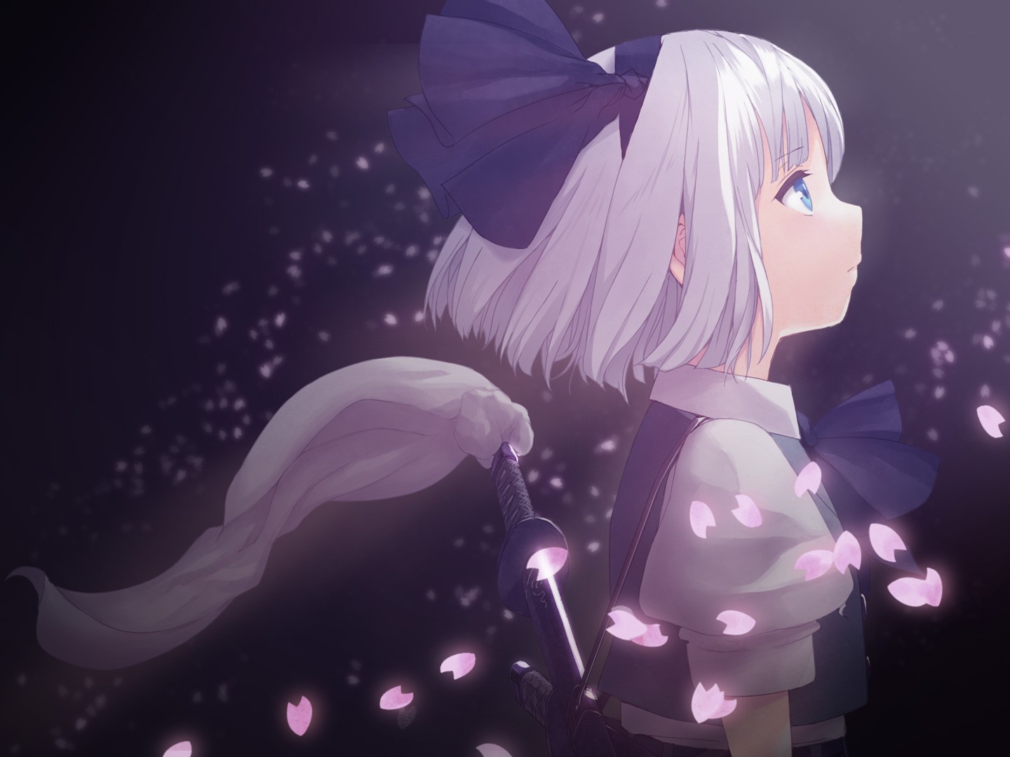 илюстрация, аниме, аниме момичета, Touhou, Konpaku Youmu, цвете, компютър тапети, измислен герой