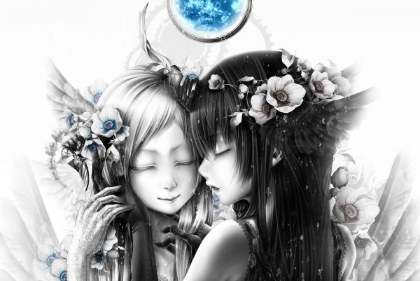 monochrome,anime,ART,girl,black and white,monochrome photography
