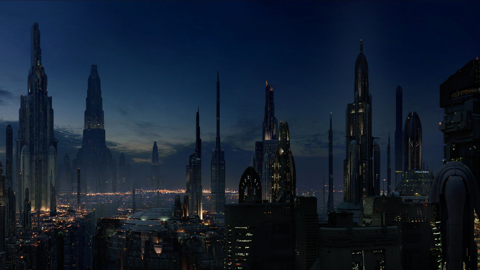 Star wars, by, bybilledet, nat, arkitektur, futuristisk, film, skyline, skyskraber, aften, tårn, futuristisk city, skumring, metropol, Spir, Coruscant, mørke, milepæl, skærmbillede, atmosfære af jord, hovedstadsområde, menneskelig bosættelse