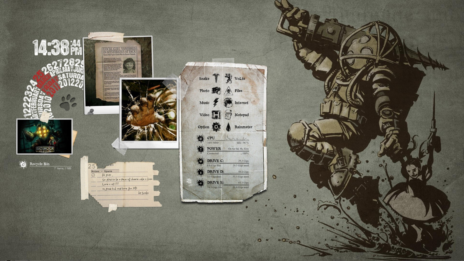 výkres, ilustrace, videohry, Velký taťka, BioShock, plakát, Extáze, Mladší sestra, mr Bubbles, Rainmeter, UMĚNÍ, obraz, skica, Snímek obrazovky, kryt alba