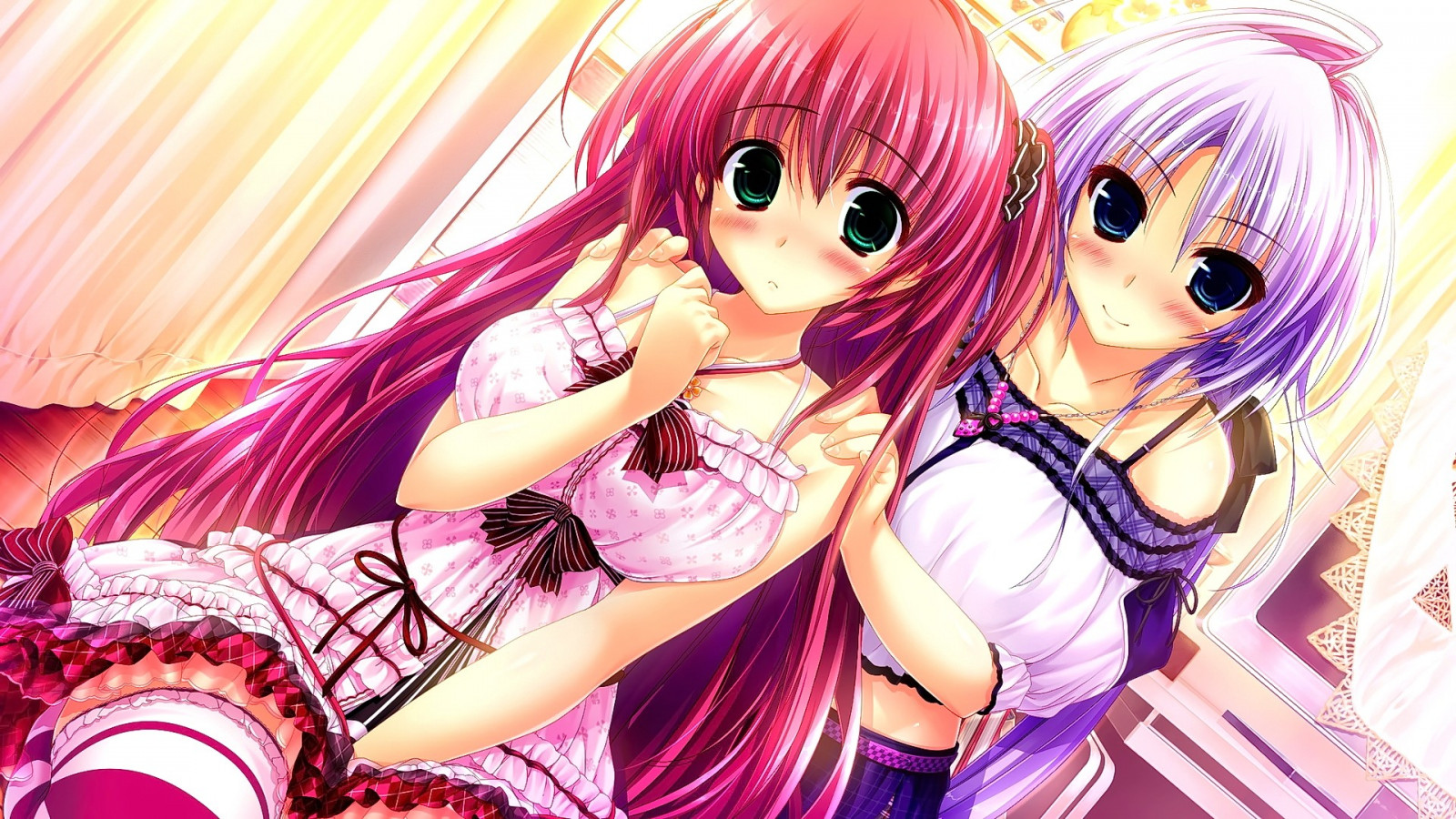 langt hår, anime, Anime piger, Kigger på seeren, smilende, pink hår, Sakigake Generation, mangaka