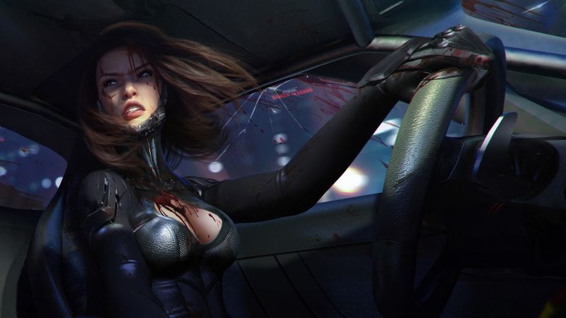 cyborg, prsa, digitální umění, krev, auto, vozidlo cyborg, prsa, digitální umění, krev, auto, vozidlo