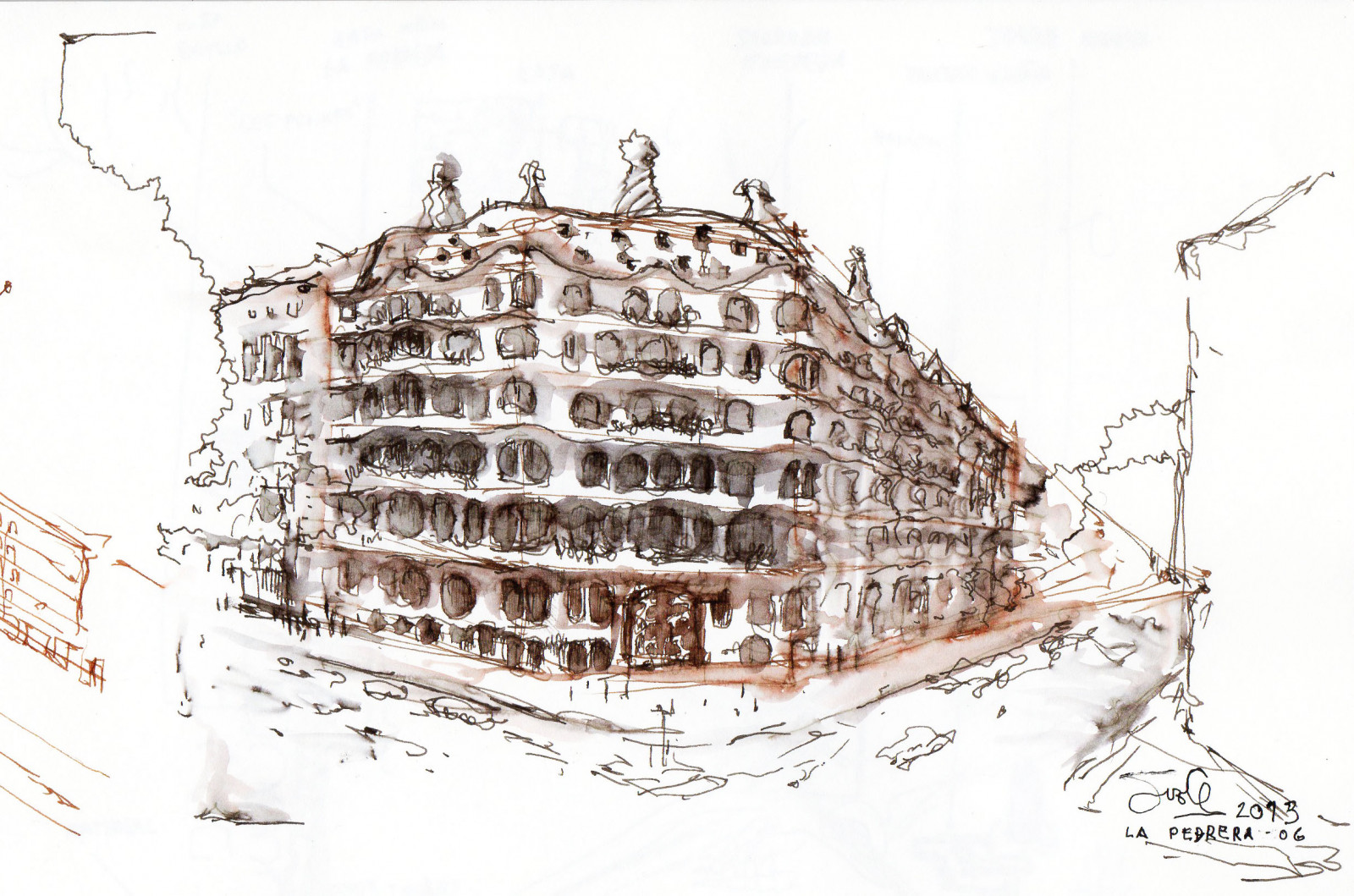 disegno, illustrazione, architettura, urbano, inchiostro, Barcellona, Casa, arquitectura, schizzo, dibujo, tinta, BCN, mila, gaudi, Pedrera, Boceto, Sketchers