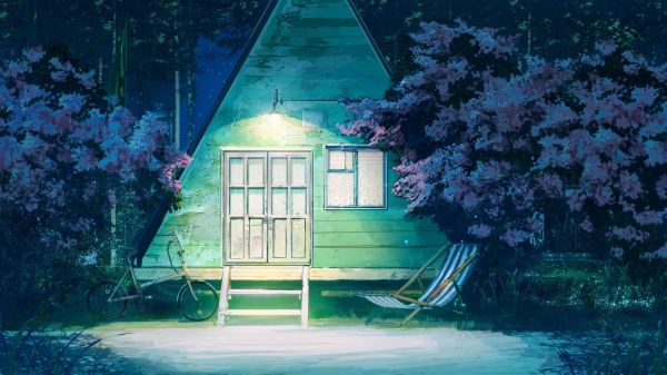 1920x1080 px,Everlasting Summer,ArseniXC,bicycle,hammocks,lights