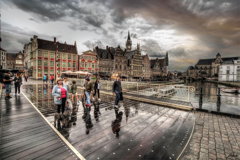 riflessione, acqua, cielo, città, area urbana, nube