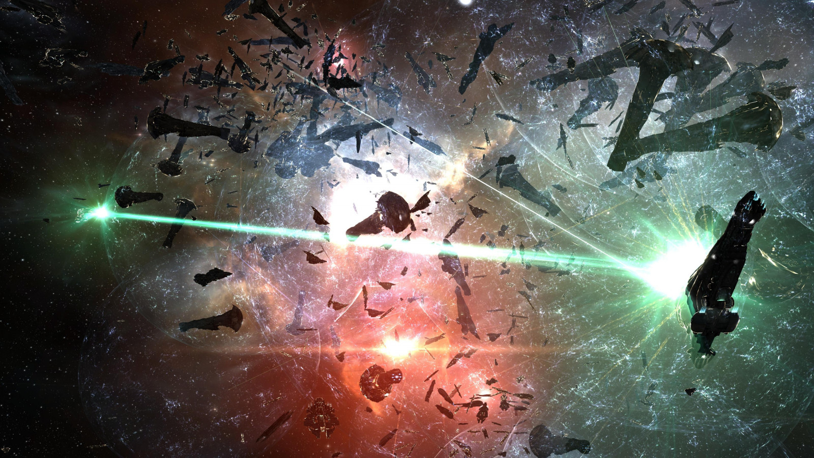 Computerspellen, ruimte, nevelvlek, ruimteschip, universum, EVE Online, space battle, screenshot, speciale effecten, ruimte