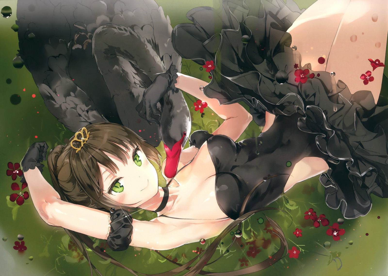 ilustrace, černé šaty, anime, anime dívky, labuť, komiks, Černá labuť, Snímek obrazovky, mecha