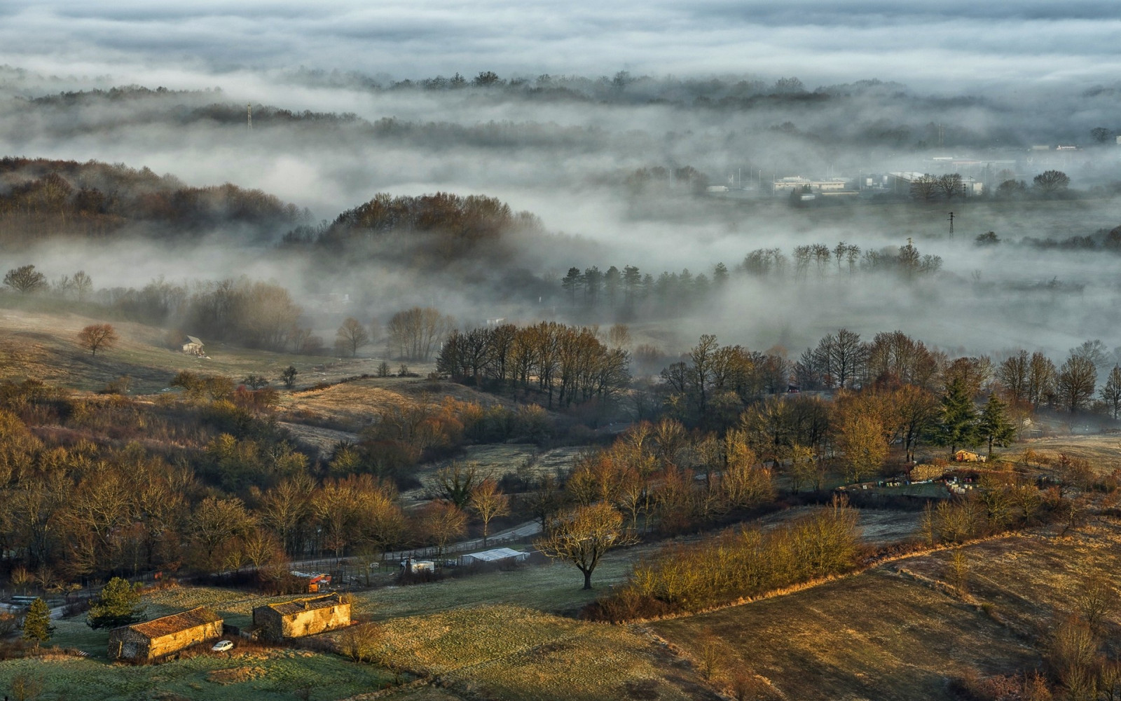 Wallpaper : trees, landscape, fall, villages, hill, nature, evening ...