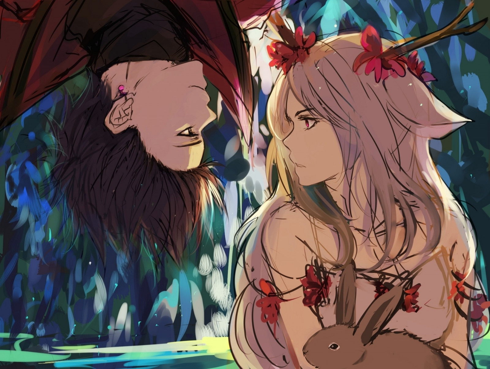 Illustration, Fantasiekunst, Anime, Karikatur, Originalzeichen, Kaninchen, Comics, Geweih, Mangaka, Comic-Buch