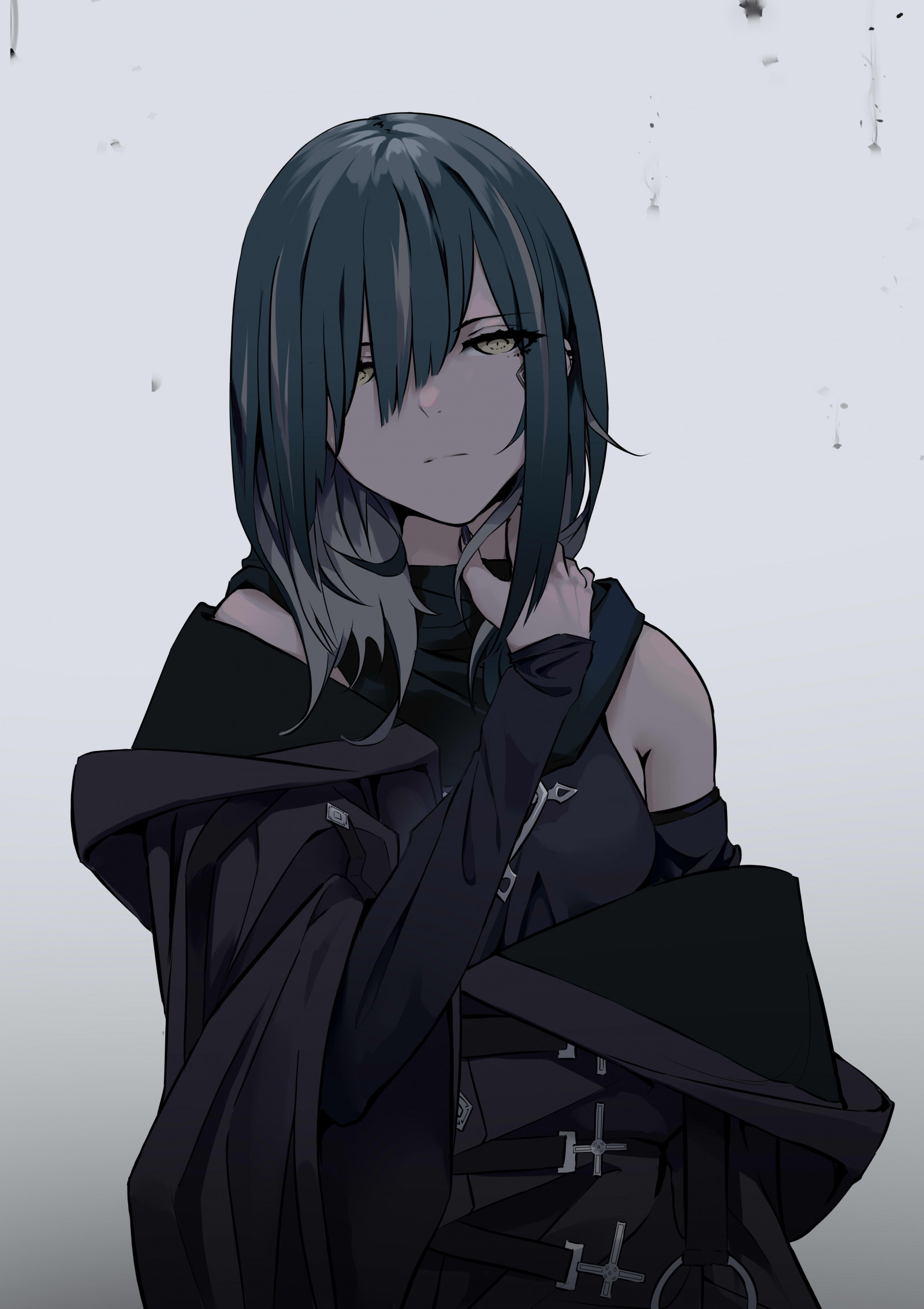 tegneserie, menneskelige legeme, pattedyr, gestus, stil, sort hår, cg artwork, KUNST, langt hår, tegning, illustration, lykkelig, monokrom, sidder, fiktiv karakter, grafik, animation, anime, carmin, uniform, kunstværk, hime cut, skitse, pandehår