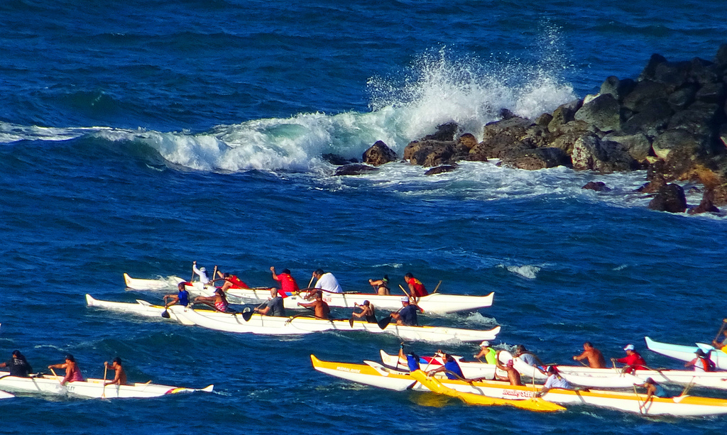 Wallpaper boat, vehicle, waves, coast, windy, Hawaii, paddle, leisure