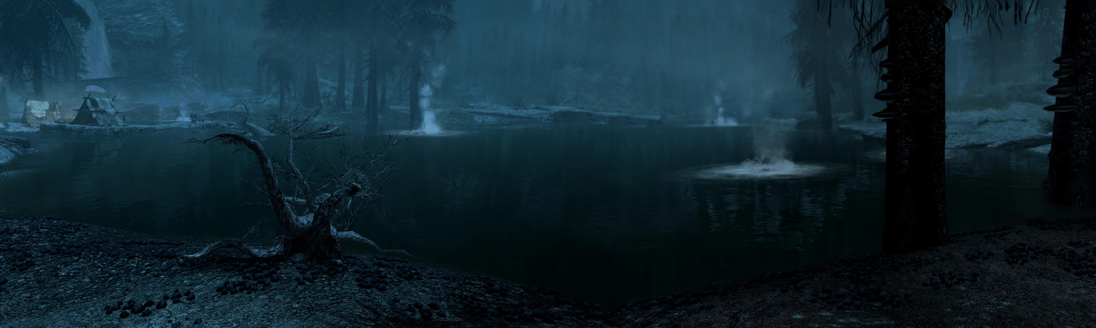 Bethesda, pano, panoráma, , starší, svitky, PROTI, Skyrim, speciální, edice, se, tesv, Tamriel, video, hra, ateliéry, venkovní, krajina, hory, stromy, tábor, horký, prameny, noc, čas, strom, computergraphic, digitální, digitallygenerated, digitallygeneratedimage, 3D, Pozadí, počítač, grafika